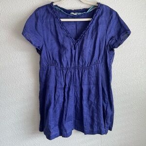 19. Boden Women's Size 12 100% Linen Purple Babydoll Lightweight Peasant Blouse